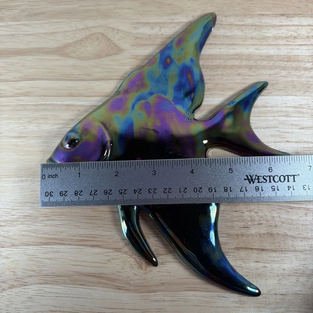 Vintage Ceramic Iridescent Dark Black Tropical Fish Wall Hanging
